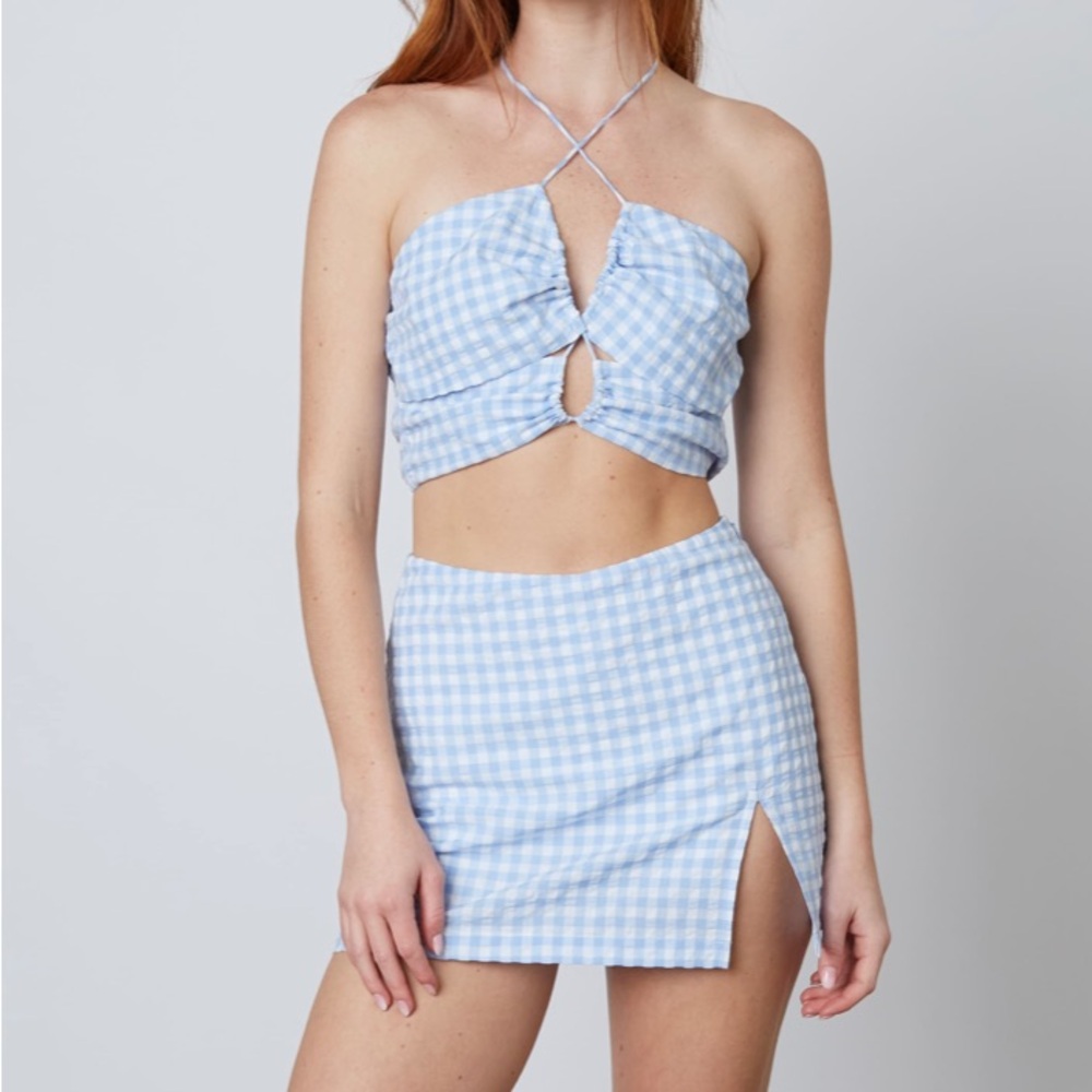 BNWT BABY BLUE GINGHAM SKIRT SET